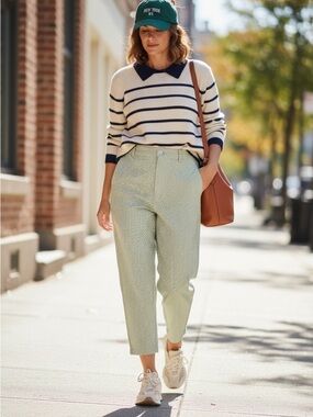 90’s Butter Mom Cropped High Waisted Cotton Capris Lime & White Preppy Pant
